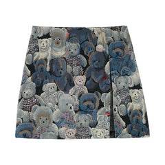Bear Embroidered Mini Skirt – A-line with Split Detail